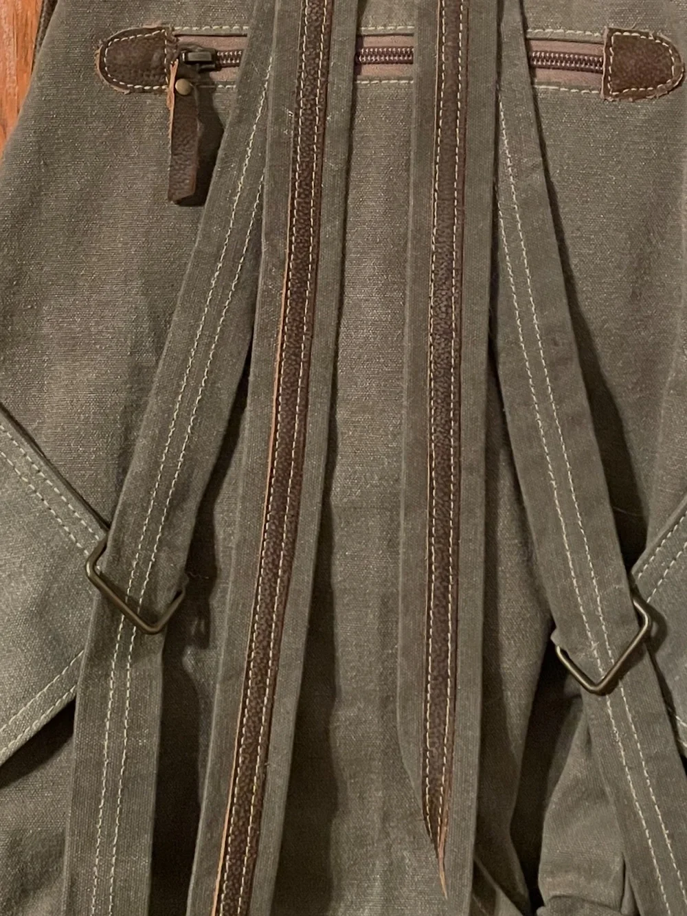 Canvas Flap Backpack in Olive Green with White Print